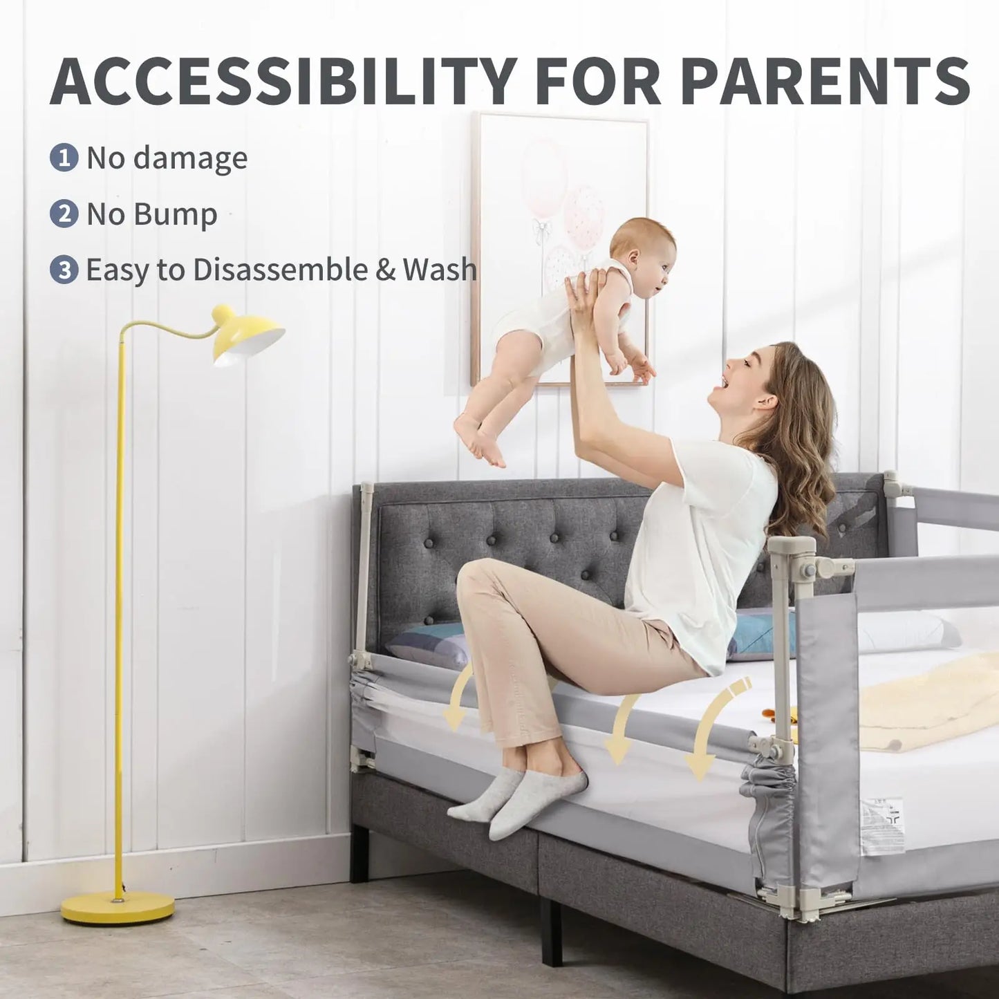 Bed Rail for Toddlers 3 Pcs Extra Long Baby Bed Rail Guard for Kids All-Round Sturdy Baby Bed Fence Infants Safety Bed Guardrail