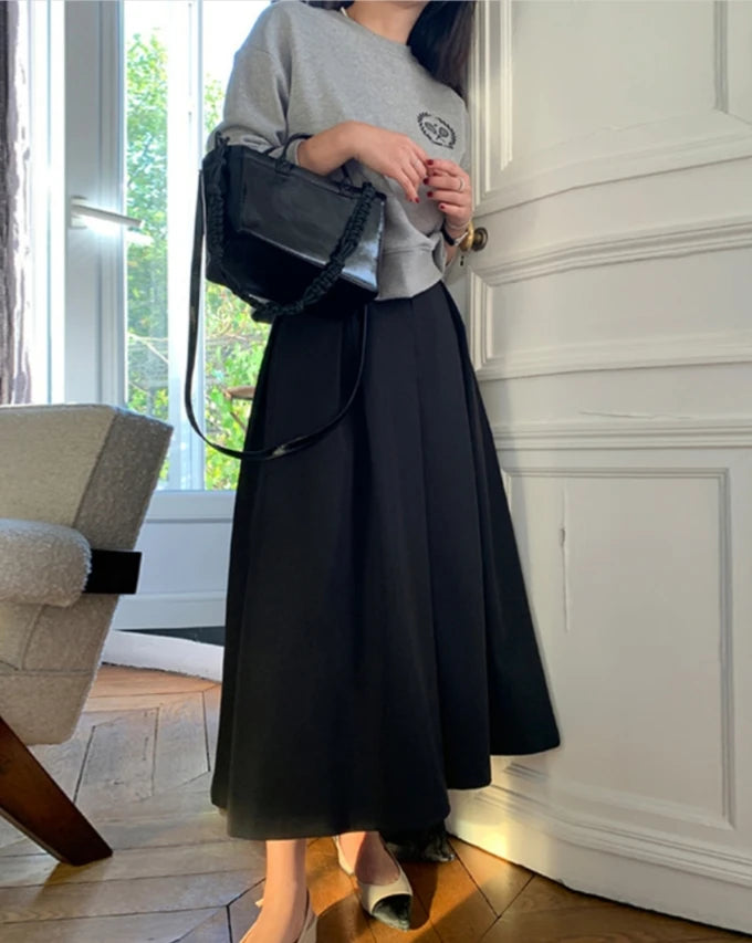 Chic Pleated Pockets Suits Skirts Office Ladies 2024 Spring Summer Korean A-Line Loose Casual Women High Waist Midi Skirt L901C