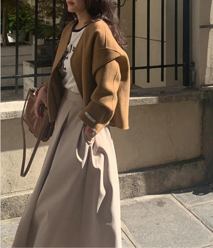 Chic Pleated Pockets Suits Skirts Office Ladies 2024 Spring Summer Korean A-Line Loose Casual Women High Waist Midi Skirt L901C