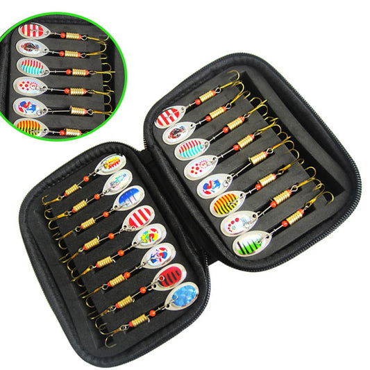 16Pcs Metal Spinner Set With Feather Treble Hooks EVA Lure Bag Trout Bass Salmon Pike Spoon Combo Fishing Spinner Kit with bag